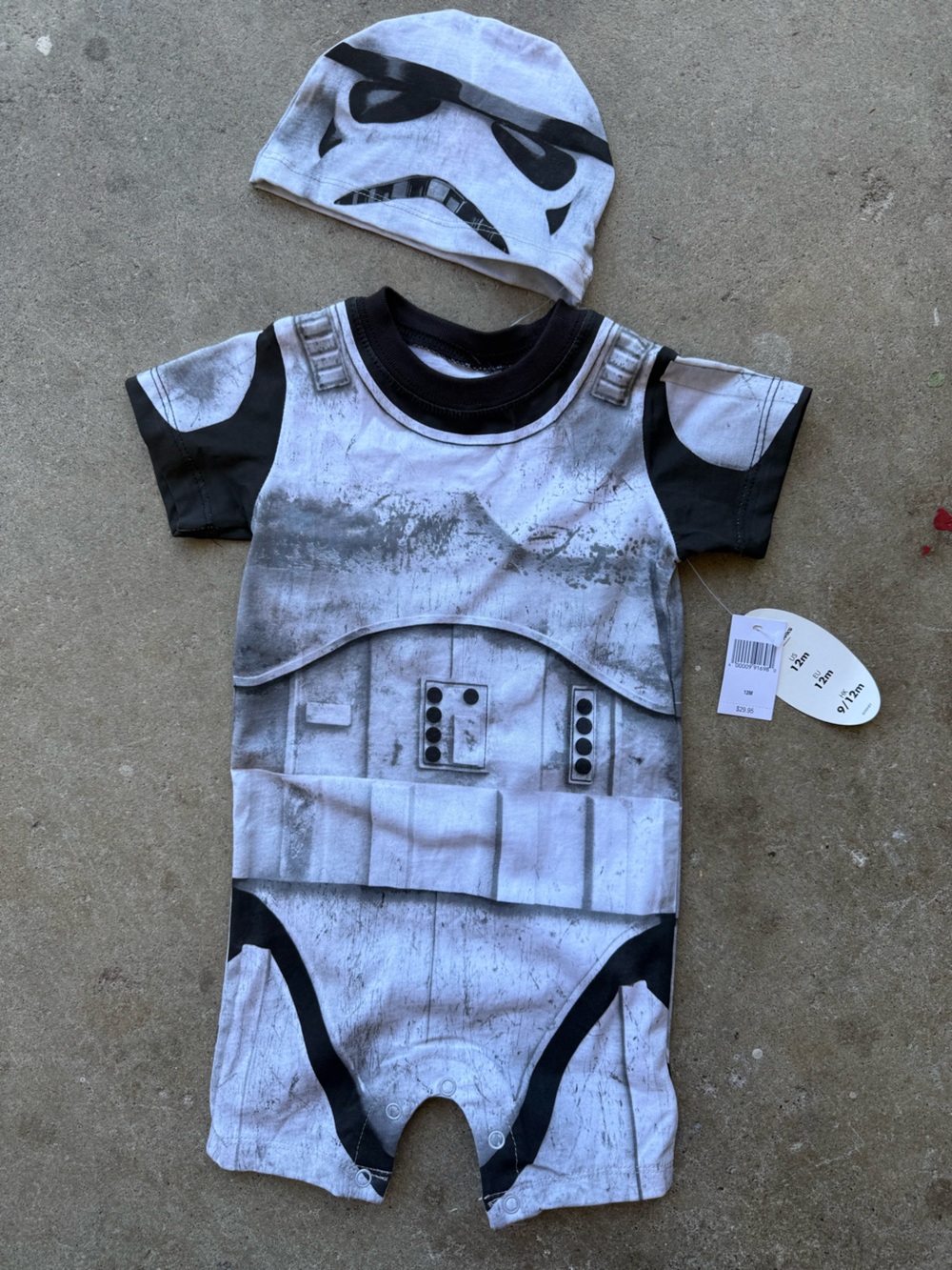 Disney Stormtrooper Romper & Hat Set - White & Black Costume Onesie 12m